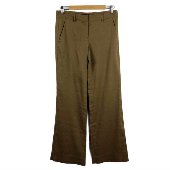 THEORY Tan Linen Wool Wide Leg Emory Trouser Pants Relaxed fit Size 4 - Picture 1 of 15